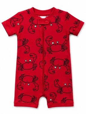 Hanna Andersson Crab Romper 6-12M Organic Cotton Red Summer Beach Outfit Kid